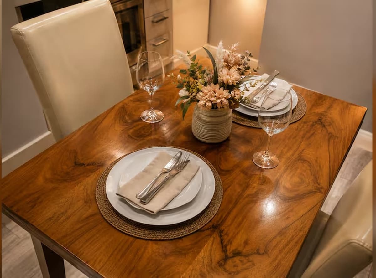 Dining table set for two